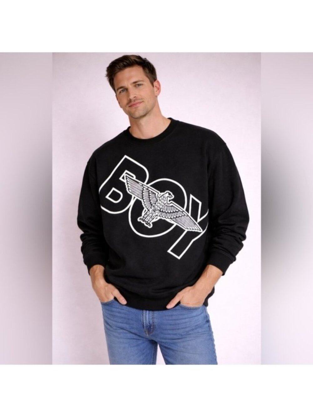 BOY London Oversized Graphic Crewneck Sweatshirt Black Size M